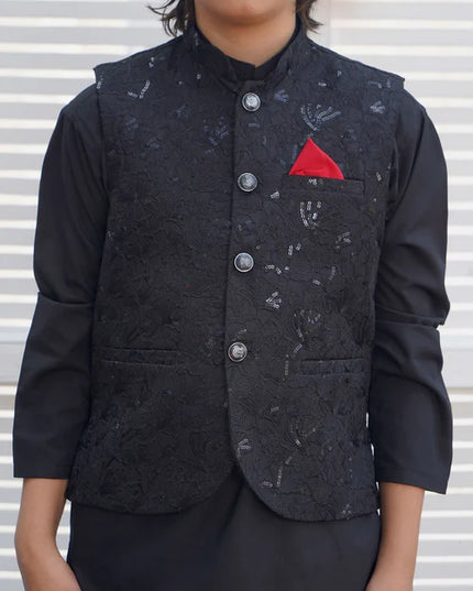 3 Piece | Boys Black Shalwar Kameez Set