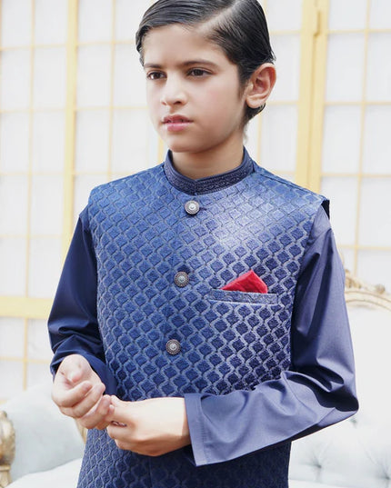 3 Piece | Boys Dark Blue Shalwar Kameez Set
