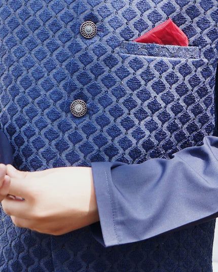 3 Piece | Boys Dark Blue Shalwar Kameez Set