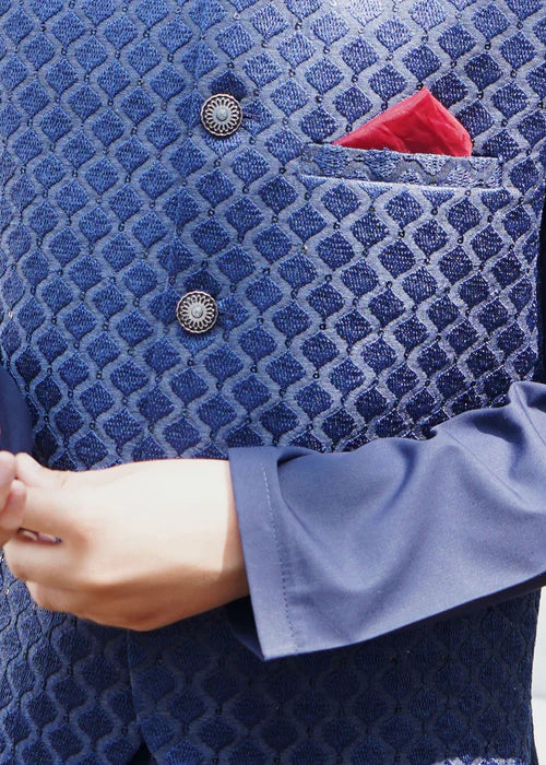 3 Piece | Boys Dark Blue Shalwar Kameez Set