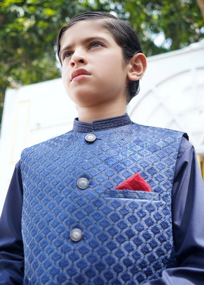 3 Piece | Boys Dark Blue Shalwar Kameez Set