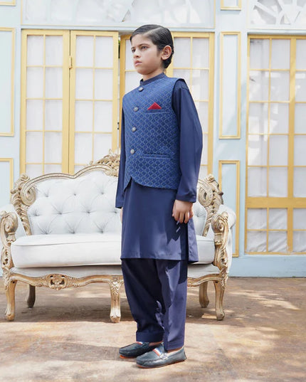 3 Piece | Boys Dark Blue Shalwar Kameez Set