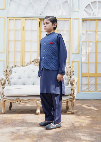 3 Piece | Boys Dark Blue Shalwar Kameez Set