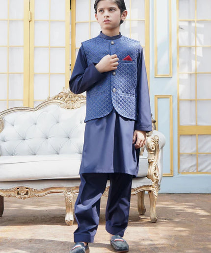 3 Piece | Boys Dark Blue Shalwar Kameez Set