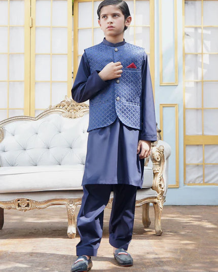 3 Piece | Boys Dark Blue Shalwar Kameez Set