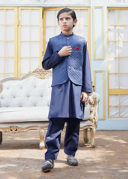 3 Piece | Boys Dark Blue Shalwar Kameez Set