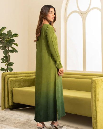 Arooj | Green Gradient Silk Embroidered Dress