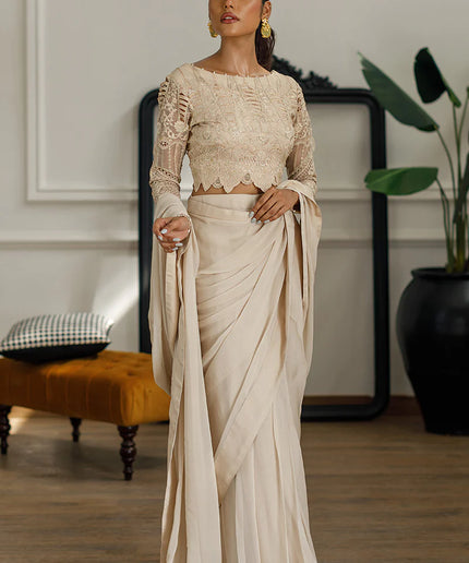 Maya |  Embroidered Beige Festive Wear Saree