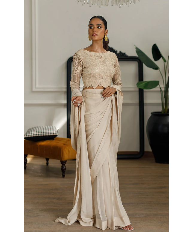 Maya |  Embroidered Beige Festive Wear Saree