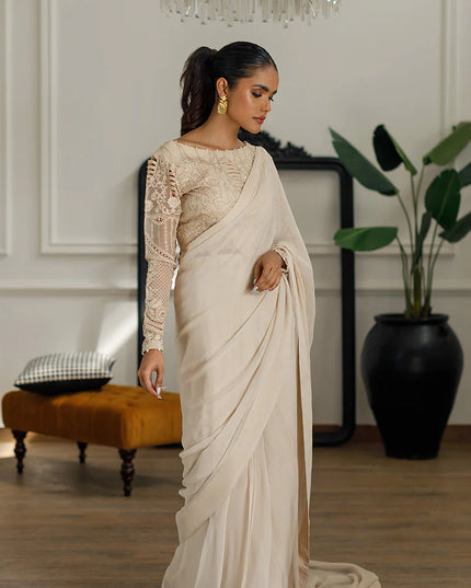 Maya |  Embroidered Beige Festive Wear Saree