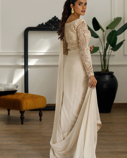 Maya |  Embroidered Beige Festive Wear Saree