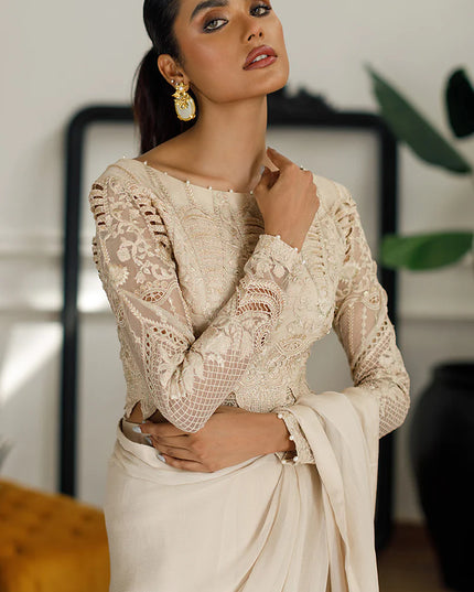 Maya |  Embroidered Beige Festive Wear Saree