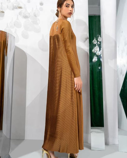 Sarina | Gold Pleated Silk Dress